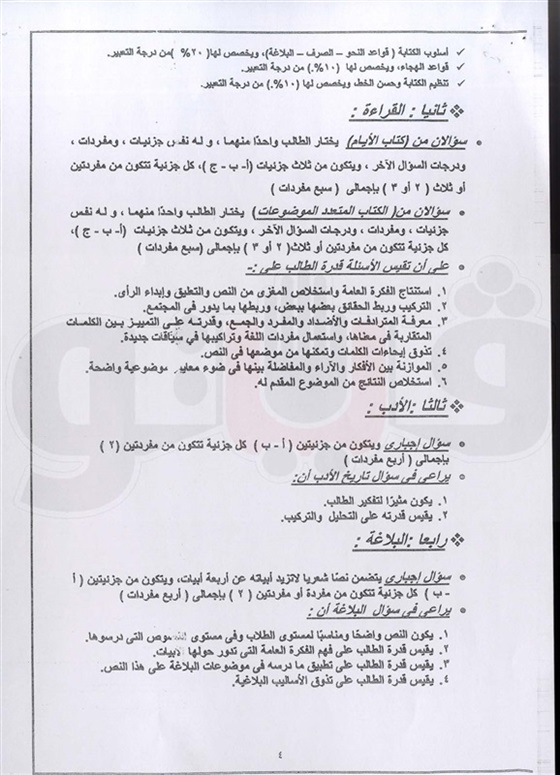 مواصفات امتحان اللغة العربية للثانوية العامة 2016