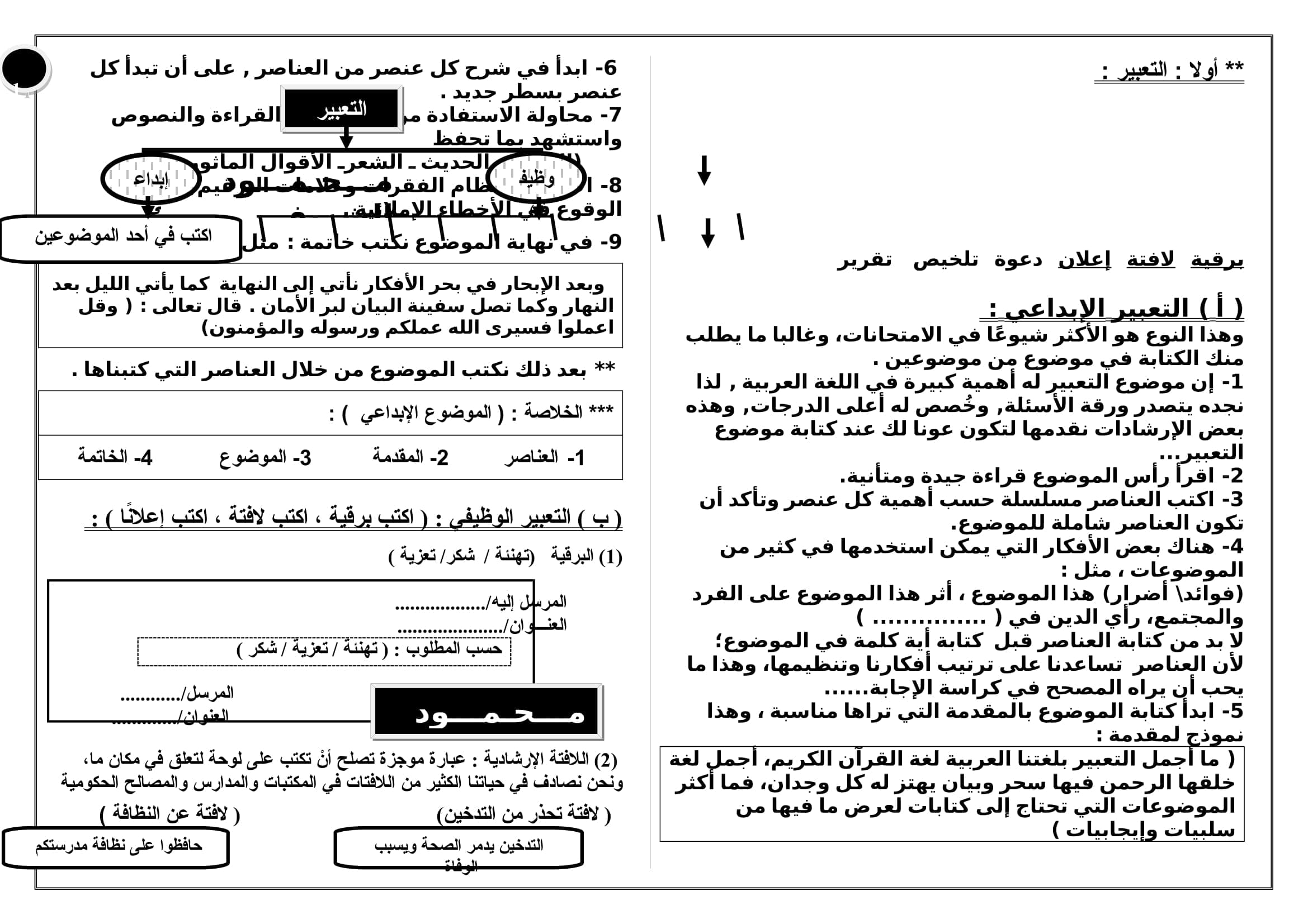 مذكرة تفاعلية في اللغة العربية للصف الأول الاعدادى الترم الثانى