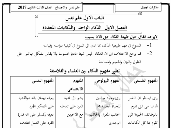 احدث مذكرة مراجعة فى علم النفس والاجتماع للصف الثالث الثانوى