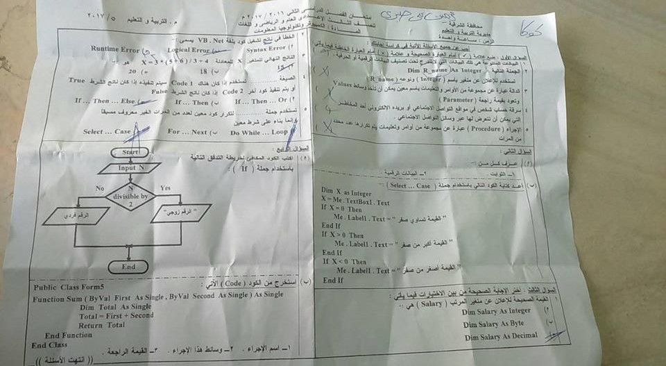 امتحان الحاسب الالى للصف الثالث الاعدادى الفصل الدراسى الثانى 2017 محافظة المنيا