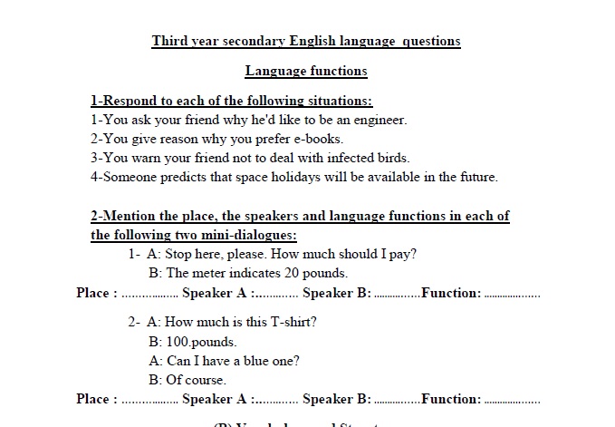 اهم 50 سؤال المتوقعة فى امتحان اللغة الانجليزية للصف الثالث الثانوى