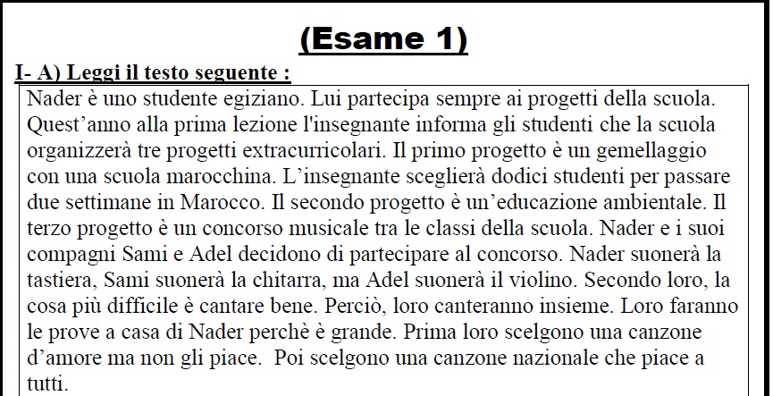 النموذج الاسترشادى الاول بالاجابة النموذجية فى اللغة الإيطالية بنظام البوكليت للصف الثالث الثانوى