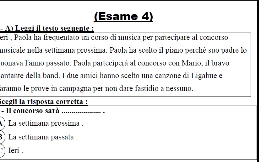 النموذج الاسترشادى الرابع بالاجابة النموذجية فى اللغة الإيطالية بنظام البوكليت للصف الثالث الثانوى