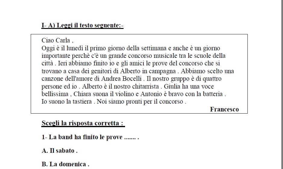 النموذج الاسترشادى السادس بالاجابة النموذجية فى اللغة الإيطالية بنظام البوكليت للصف الثالث الثانوى
