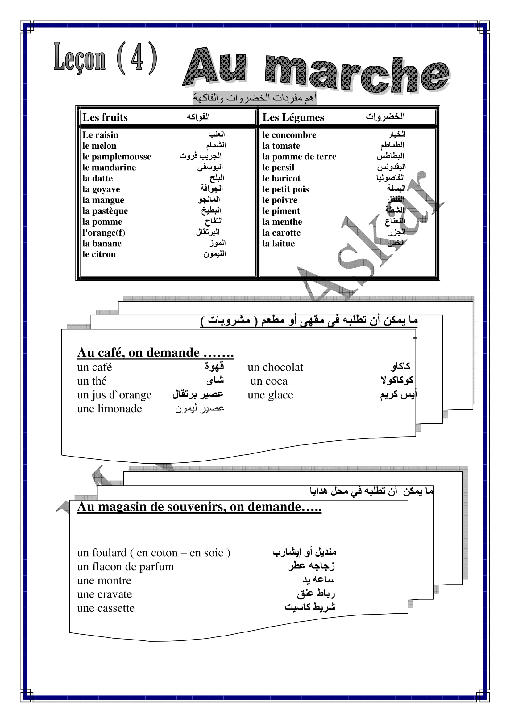 شرح الوحدة الرابعة من منهج bienvenue فى اللغة الفرنسية للصف الاول الاعدادى اللغات الترم الاول