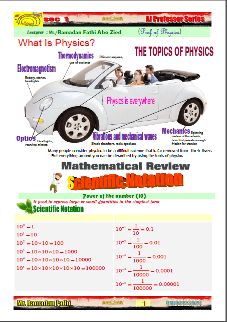 مذكرة شرح الباب الاول فى Physics للصف الاول الثانوى اللغات