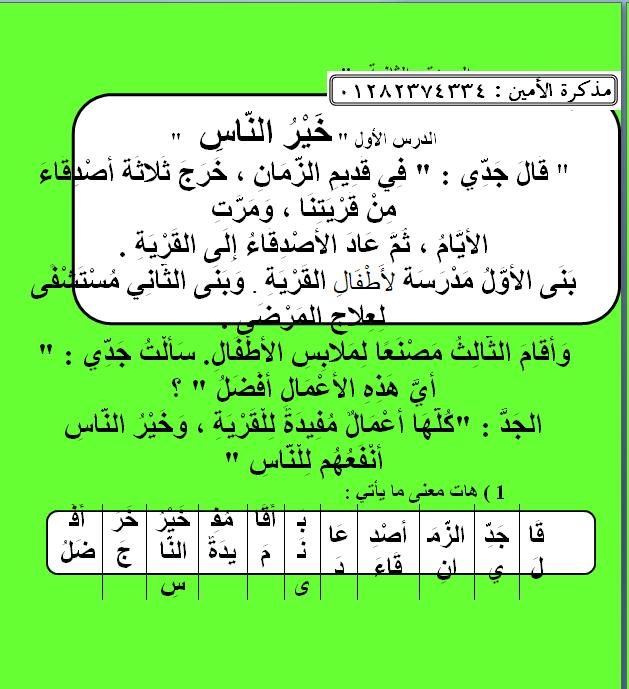 مذكرة مراجعة على الوحدة الثانية فى اللغة العربية للصف الثانى الابتدائى الترم الأول