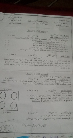 امتحان التربية الفنية للصف الثانى الاعدادى الترم الاول 2018 ادارة التحرير بالبحيرة