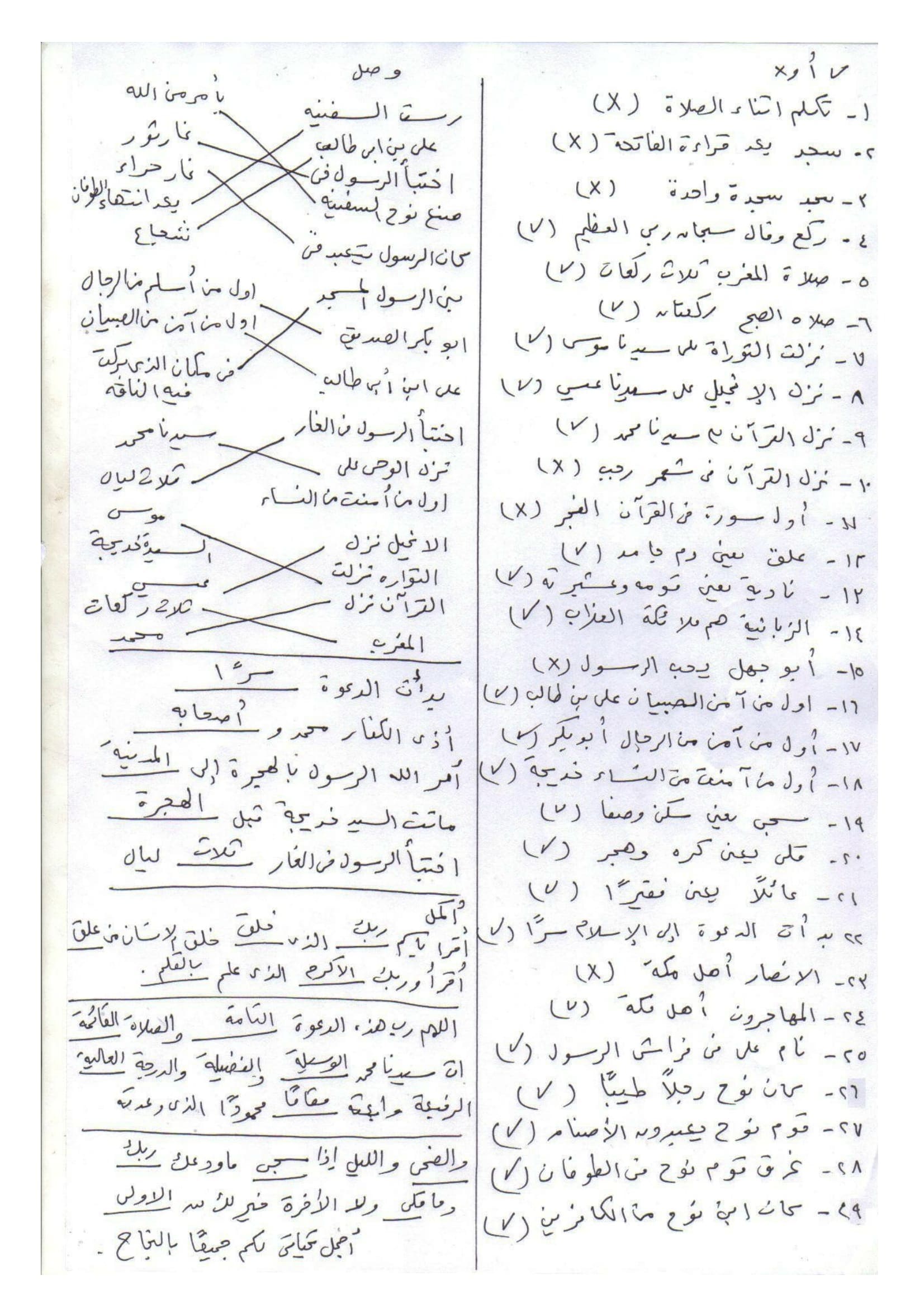 مراجعة ليلة الامتحان فى ورقة واحدة فى التربية الدينية الاسلامية للصف الثانى الابتدائى الترم الثانى