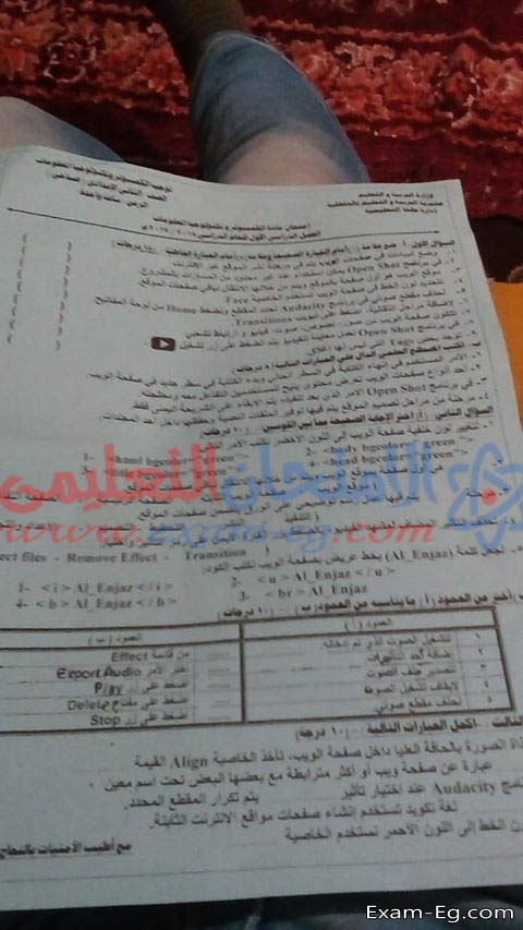 امتحان الحاسب الالى لتانية اعدادى الترم الاول 2019 محافظة الدقهلية