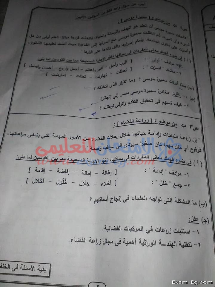 امتحان العربى لثالثة اعدادى الترم الاول 2019 محافظة الجيزة