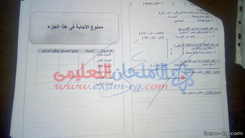 امتحان اللغة العربية للصف الثانى الابتدائى 2019 الترم الاول محافظة المنيا