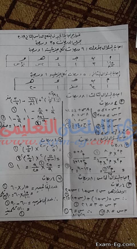 امتحان الجبر للصف الاول الاعدادى الترم الثانى 2019 ادارة بلقاس + الاجابة