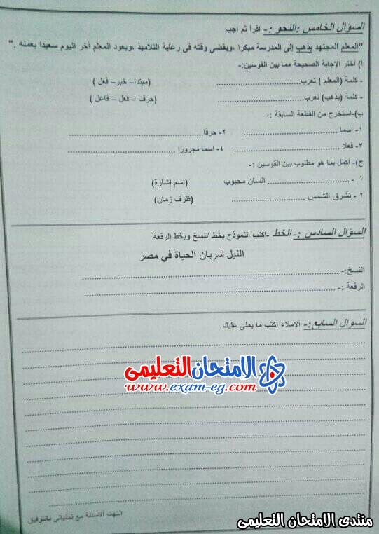 امتحان عربي رابعة ابتدائى ترم اول المنشأة 4